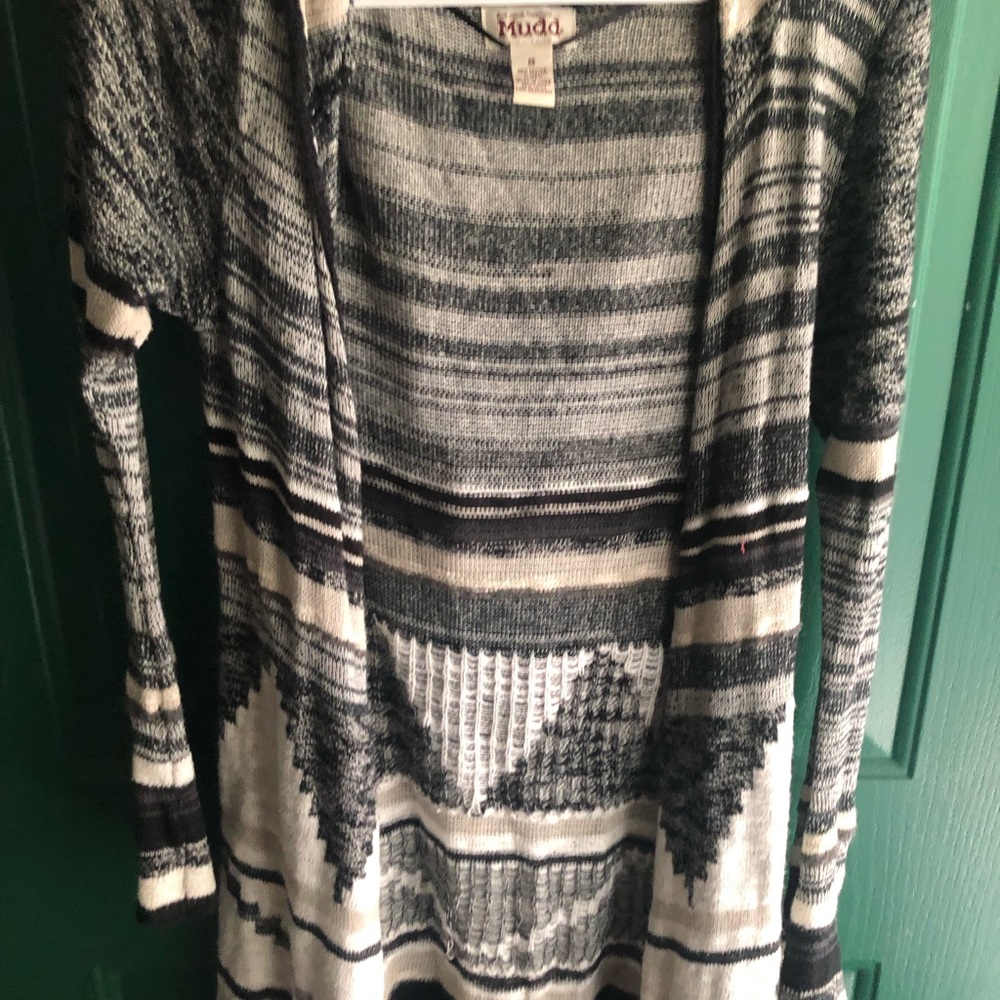 Black and white cardigan with hood